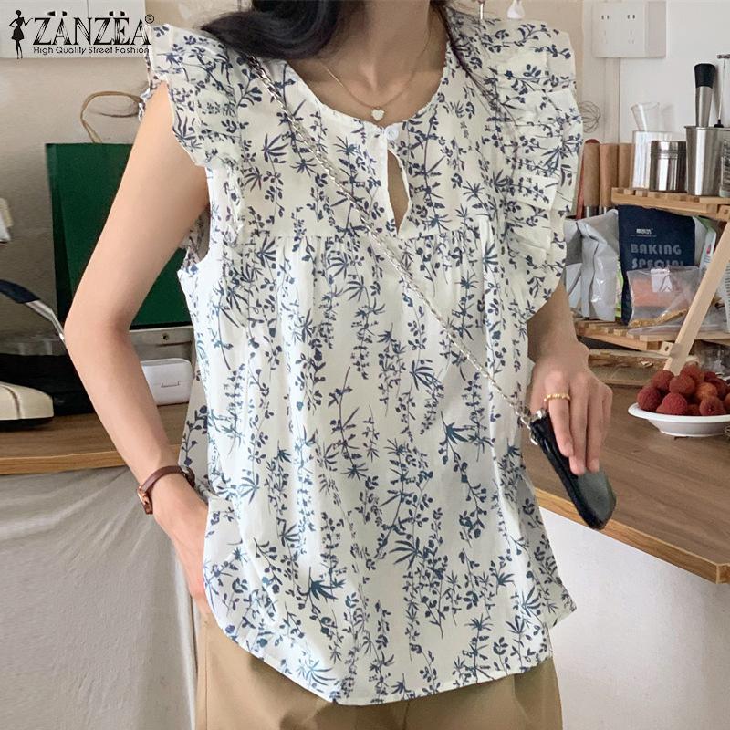 

ZANZEA Летние блузки с рукавами с рукавами с принтом женские топы