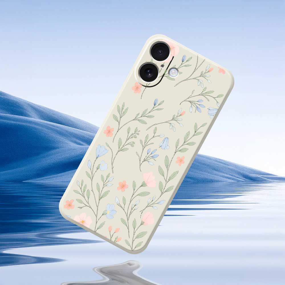 For iPhone 17 Case Pink Blue Flowers Pattern Printing Straight Edge TPU Phone Back Cover