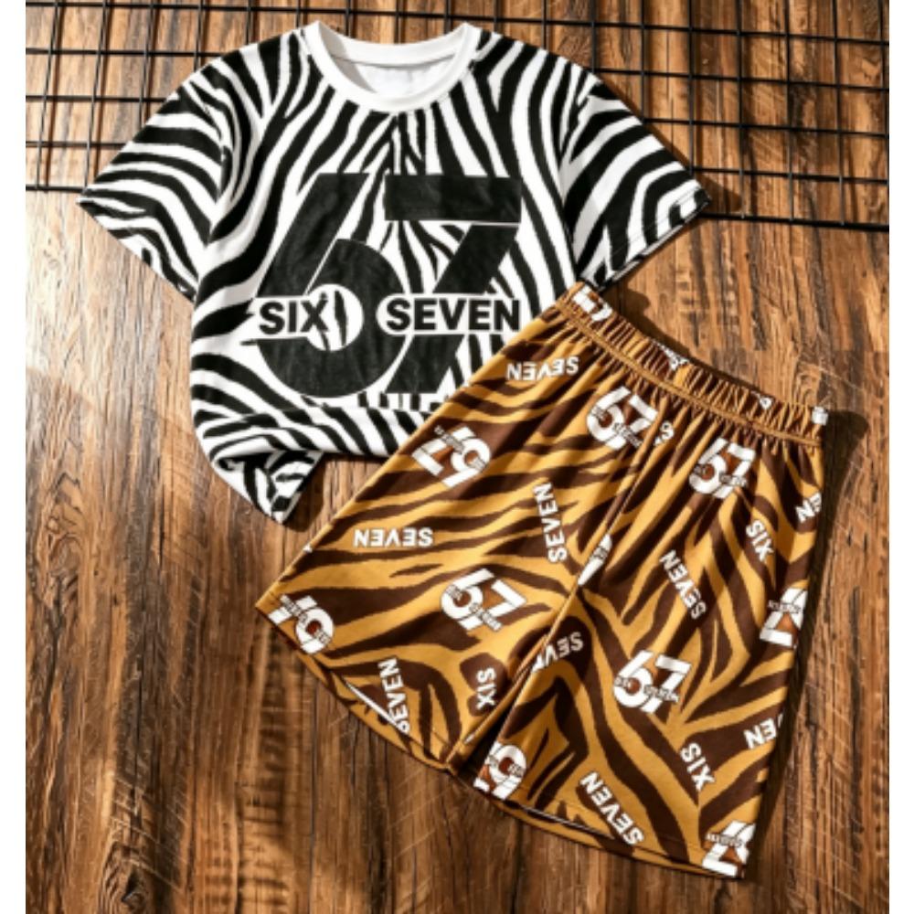 

Men s Set Stripe 67 Number Printed Men s T-shirt and Shorts 2 Piece Set Summer Street Casual Outdoor Men s and Women s T-shirt Sets XXS