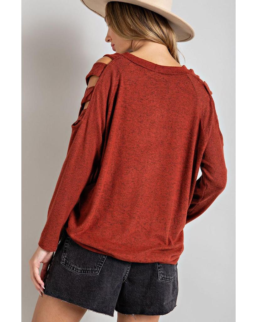 Azura Exchange Orange Cutout Cold Shoulder Long Sleeve Top