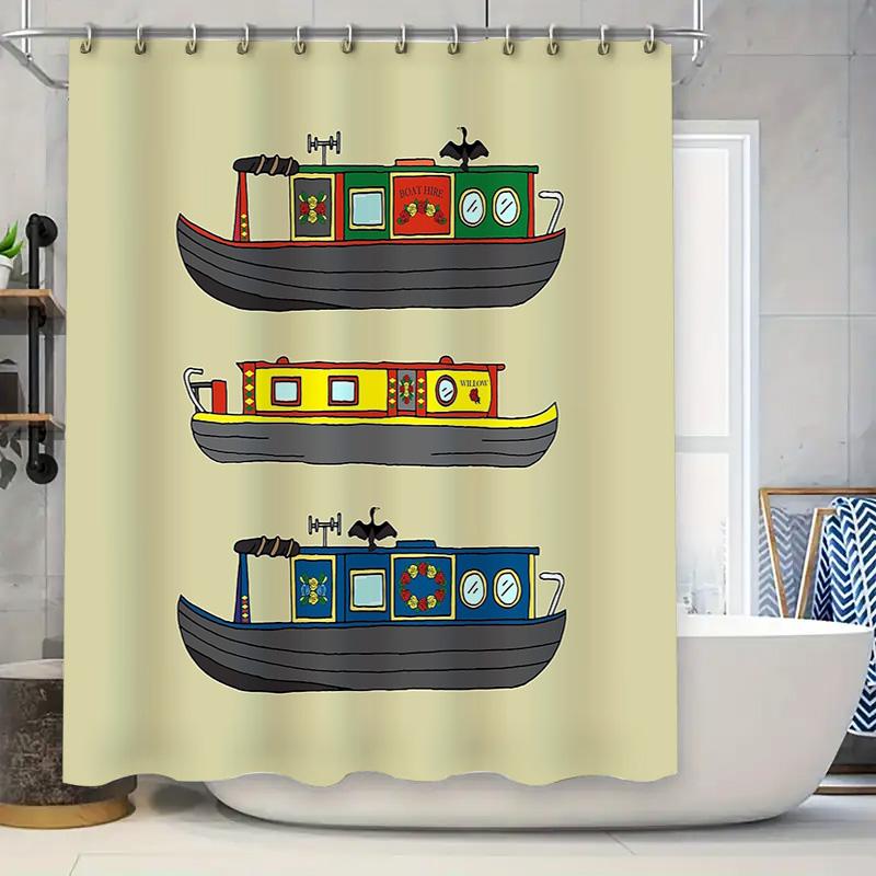 

Vintage Canal Boat Shower Curtain Nautical Bathroom Decor Waterproof Liner Set Artistic River Scene Home Decor 90x180cm