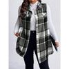 Plus Size Plaid Sleeveless Waistcoat Autumn and Winter Fashion Loose Women's Tweed Jacket