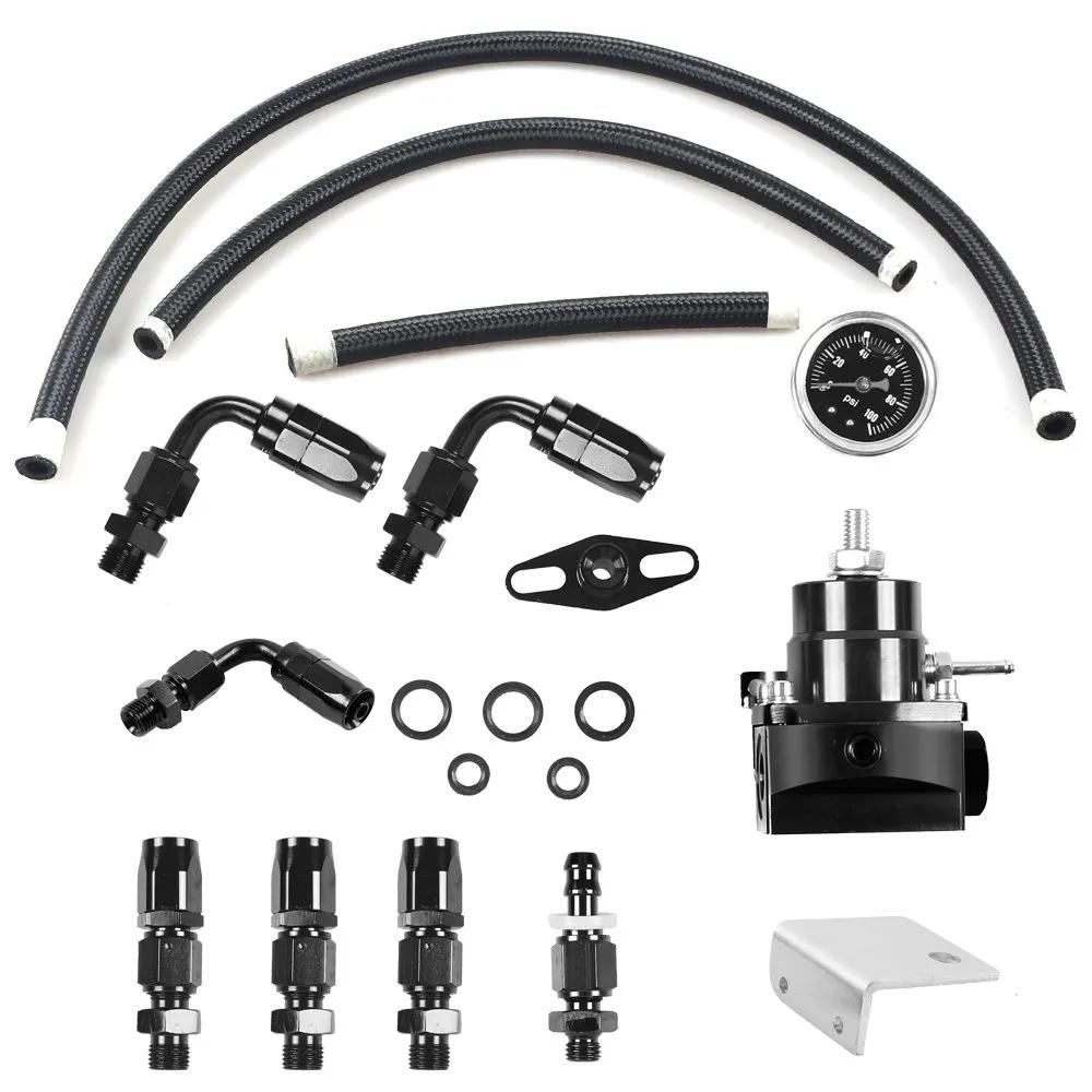 Car Universal EFI Fuel Pressure Regulator for 7MGTE MKIII with Hose Line Oil 100psi Gauge Universal Adjustable FPR AN6 Fitting