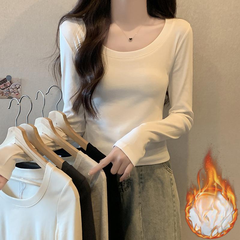 Tricou retro cu decolteu jos, pe umărul drept, cu mâneci lungi pentru femei la începutul toamnei, design nou, cu talie înaltă, slim, scurt, top cu strat interior