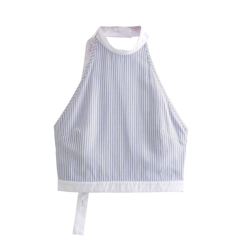 Fashion Style 2024 Spring New Arrival Women's Clothing Stylish All-Matching Striped Poplin Hanging Collar Tops 3152036
