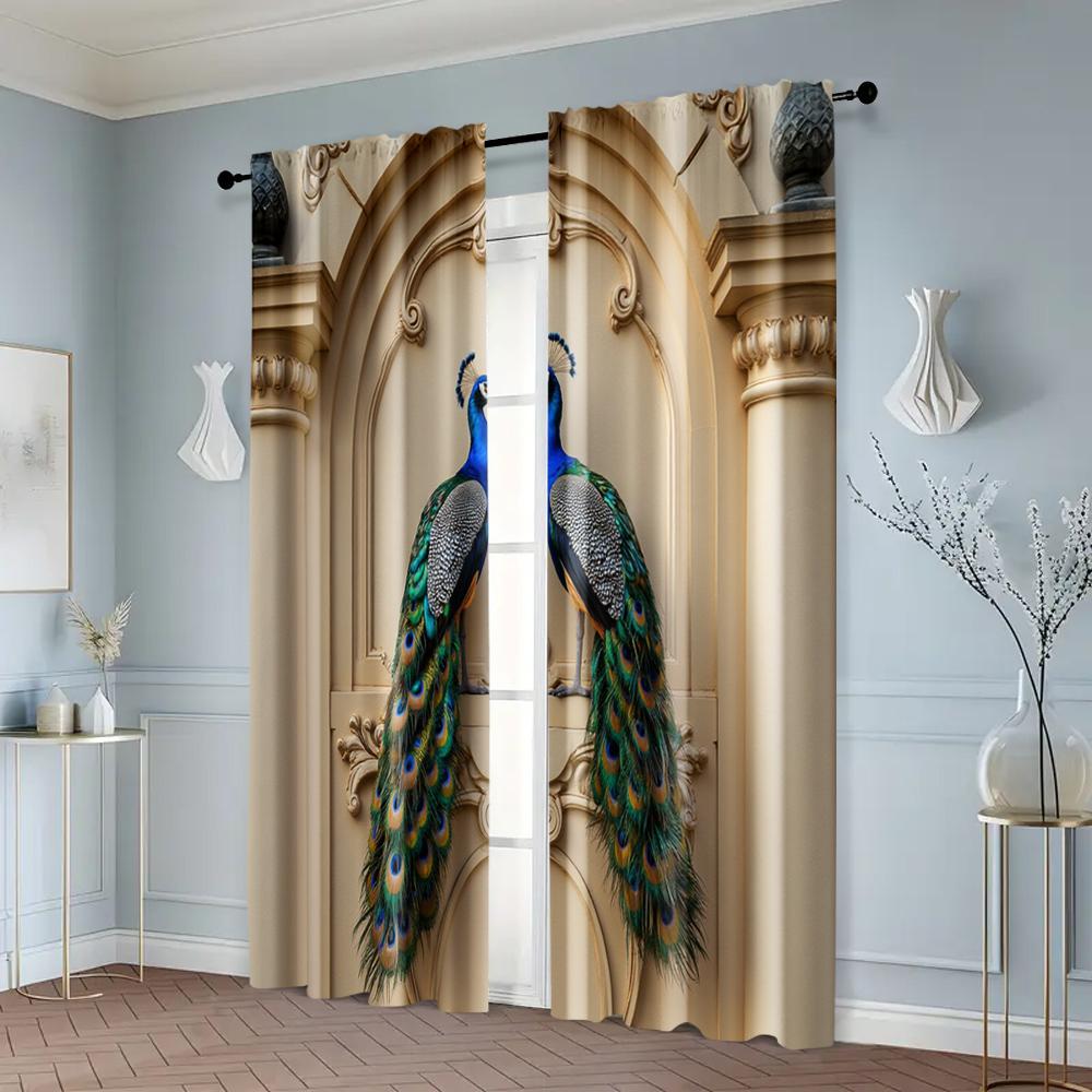 2pcs   Light Filtering Curtains Vibrant Peacock Gothic Machine Washable Polyester (without Rod) Decorations Outdoor for Bedroom
