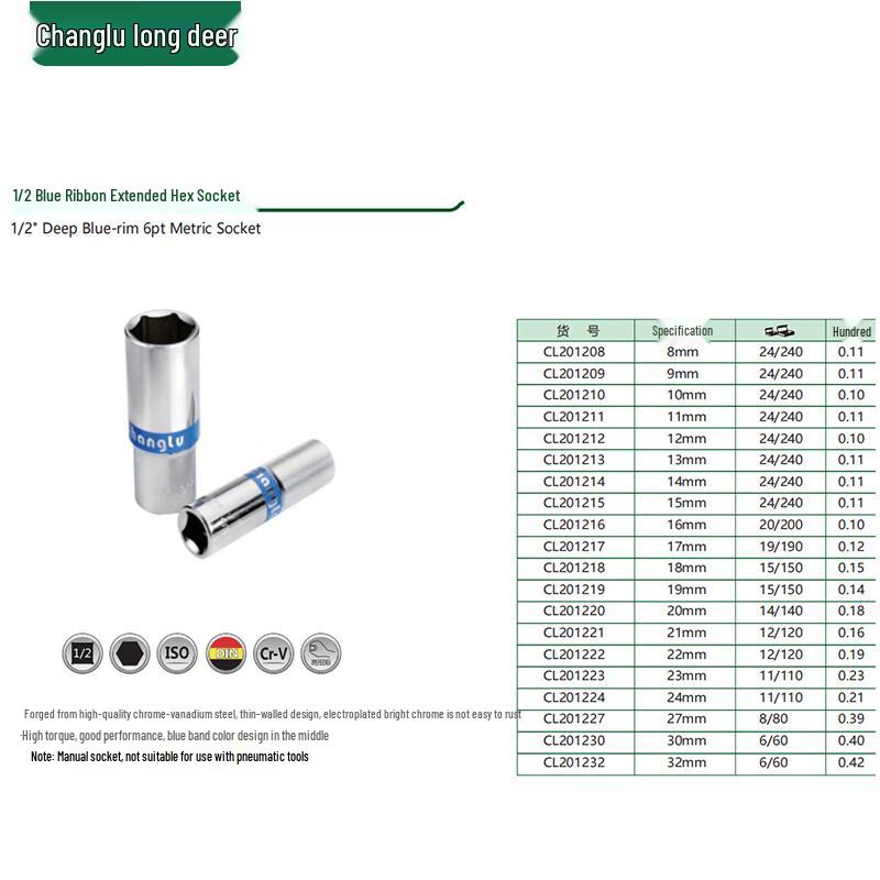 Changlu 1/2-inch Drive 21mm Extended 6-Point Socket