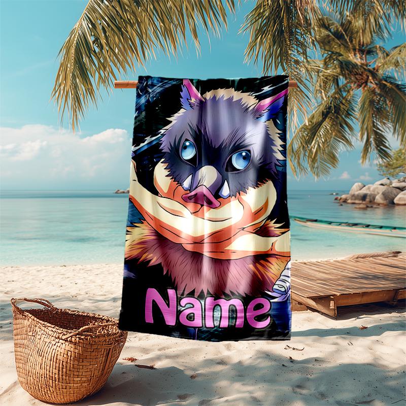 Personalized customized proof beach towel with Demon Slayer characters pattern - soft, absorbent, quick-drying, perfect swimming, camping&bathing