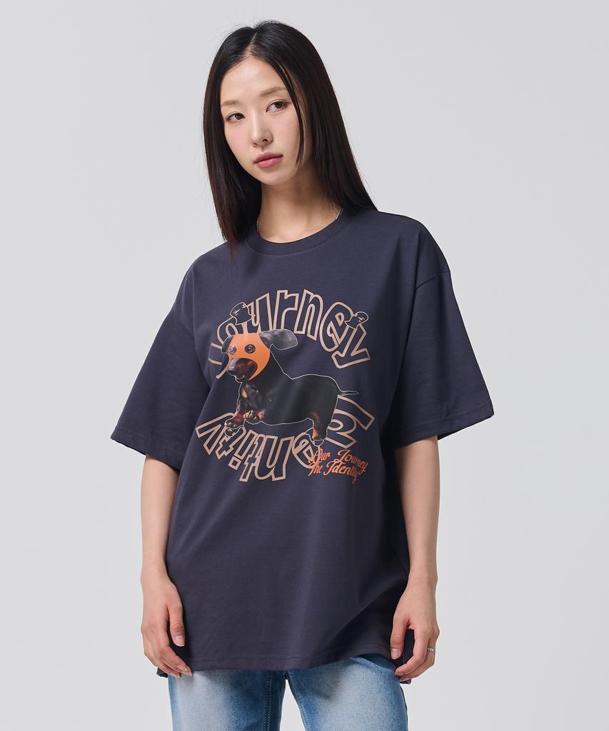 OUNDERR Mask Puppy Tee Oversized Short Sleeve T-Shirt [Dark Gray]