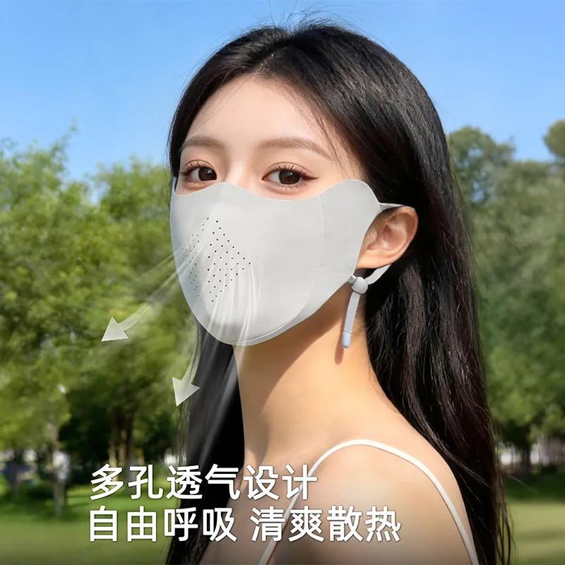 2026 New Water Drinking Sunscreen Mask for Girls, UV Protection for Summer Driving and Cycling, No Trace Ice Silk Mask