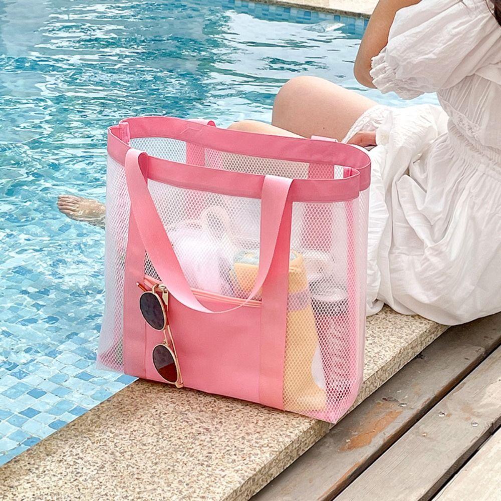 Storage Bag Beach Tote Bag PVC Travel Shoulder Bag Portable Transparent Mesh Bag  Washing