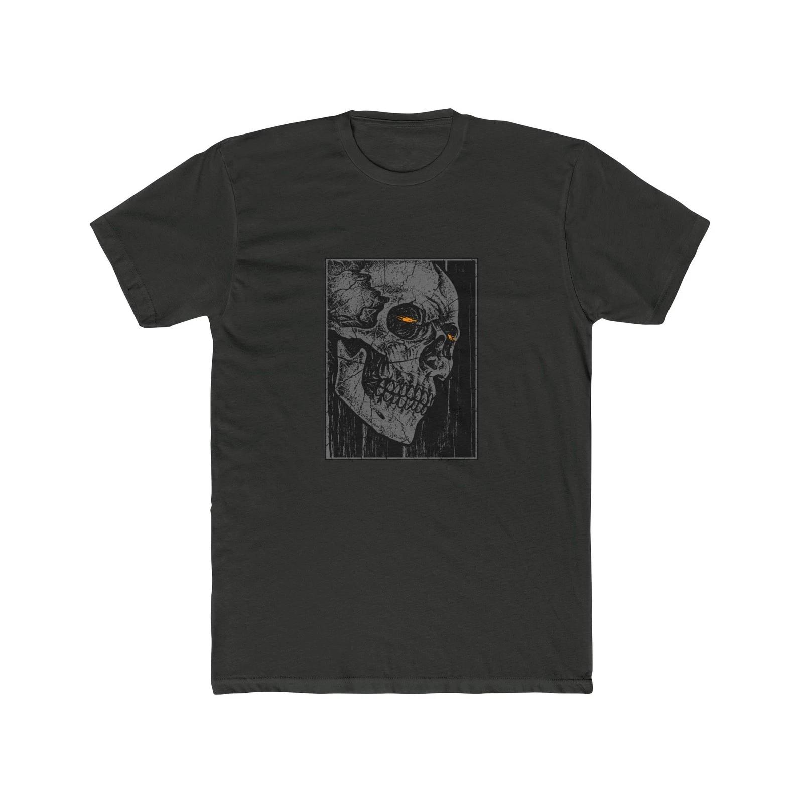 Skull Portrait Tee | Grunge Dark Skull with Orange Eye, Graphic T-Shirt Style 3XL