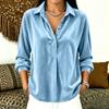 Women's Color Long Sleeve Button Down Shirt with Turn-Down Collar Casual Loose Fit Top