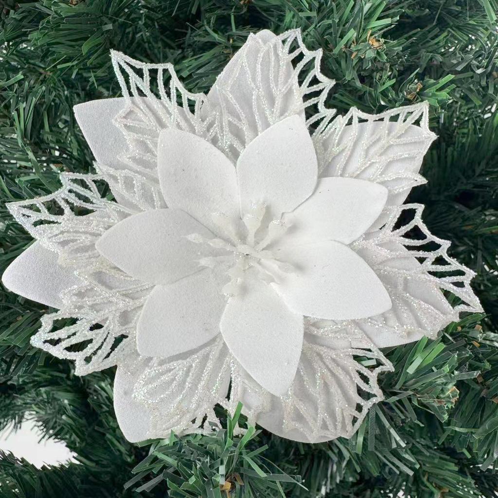 1PC Christmas Golden Glitter 14cm Flower Christmas Tree Decoration Ornaments Color Glitter Home Party Decoration Supplies