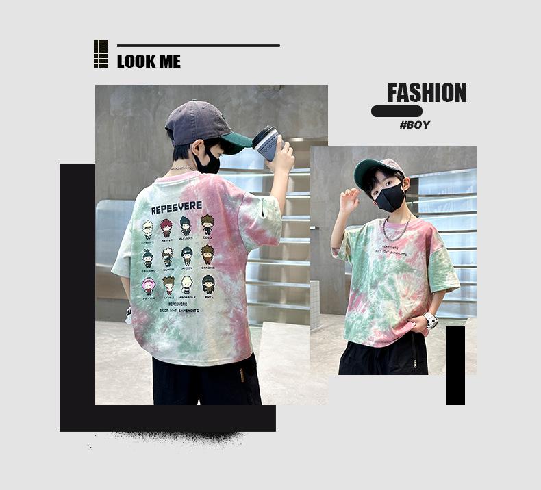 2025 Boys' Trendy Tie-Dye Cotton T-Shirt: Short-Sleeve, Breathable Summer Streetwear for Older Kids