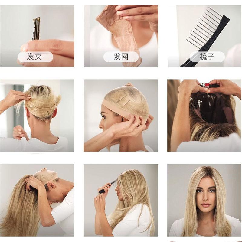 Bangs Hair Gold Eight-Character High-Temperature Fiber Black Gradient Headgear Wig Female Curling