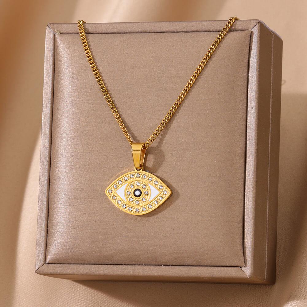 Rhinestone Zircon Evil Eye Pendant Necklace For Women Gold Color Stainless Steel Turkey Eye Necklace Female Lucky Jewelry Gift