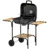 Holzkohlegrill aus Stahl Grillwagen mit abschließbarem Deckel Grillrost Räder Griff Holzablage 98 x 54 x 91 cm Schwarz
