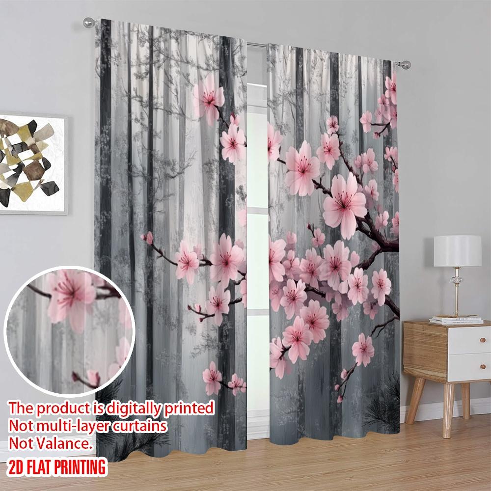 2 Stück, 2D-Flachdruck Vorhang Beliebt Cherry Bliss Forest Polyester (ohne Stange) Heimdeko für Schlafzimmer, Wohnzimmer