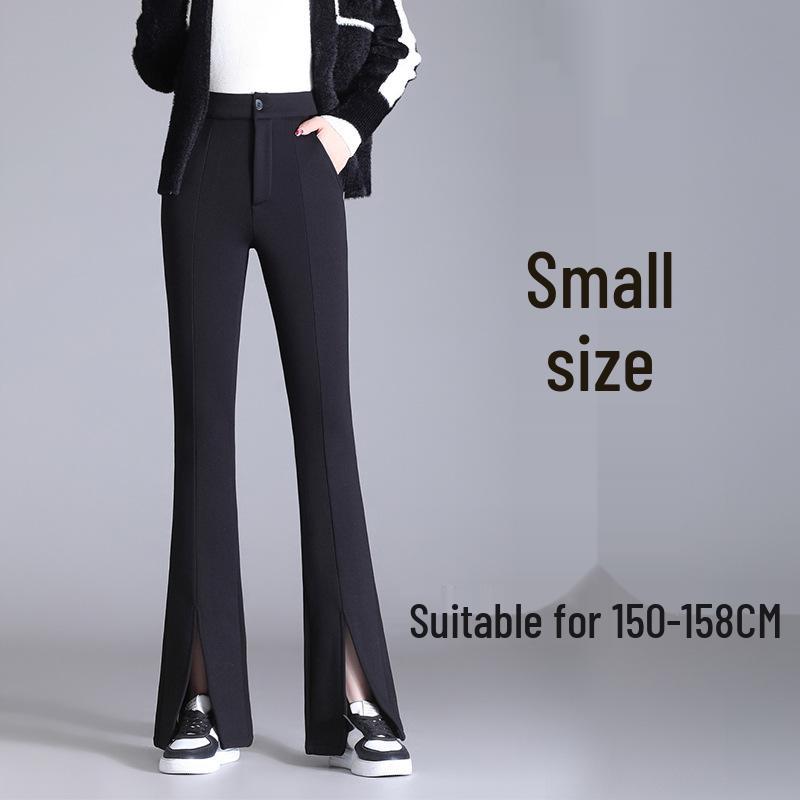 Pantaloni da donna autunno/inverno taglie forti neri in velluto a vita alta snellenti micro svasati