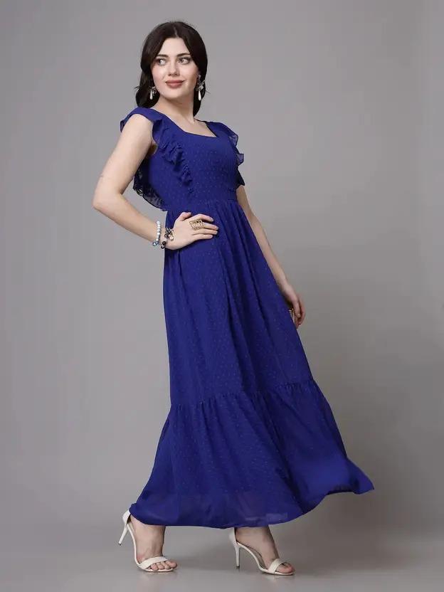 Women Fit and Flare Dark Blue Midi/Calf Length Dress