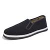 Men's Traditional Handmade Black Cloth Shoes, Thick Sole, Slip-On, Flat Bottom, Stitched Design, Old Beijing Style.