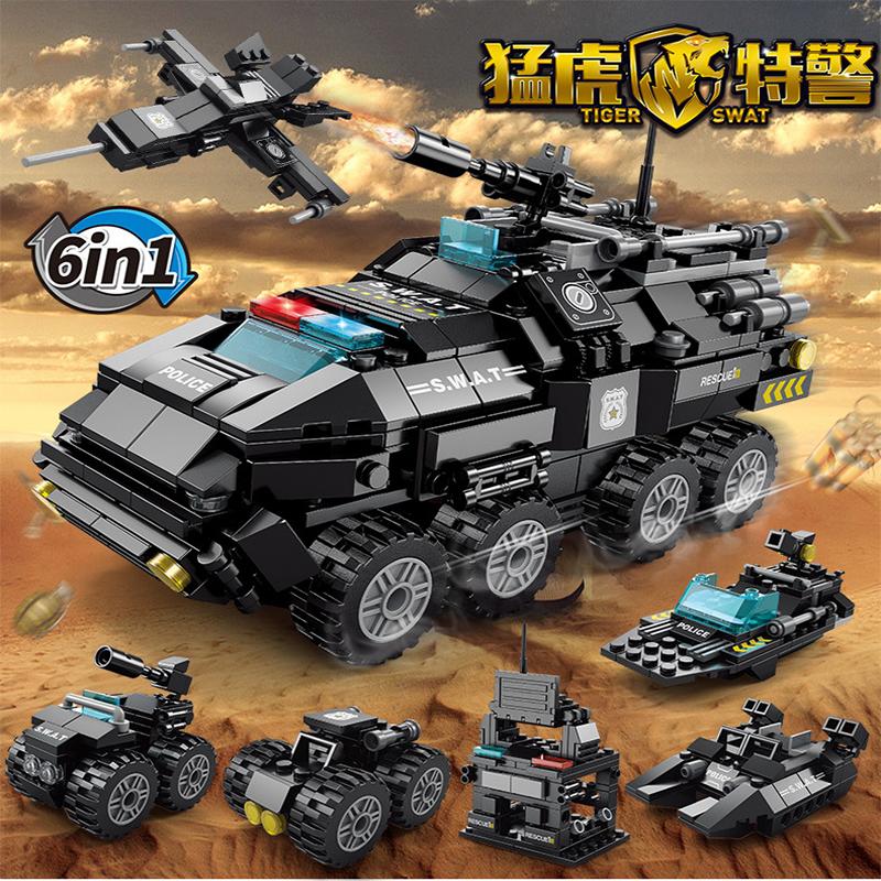 8 In 1 SWAT Tiger Building Blocks Armored Vehicle Combat Military Construction Toy Children DIY Assembly Birthday Christmas Gift