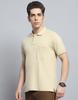 Monte Carlo Mens Solid Beige Collar Neck Half Sleeve T-Shirt