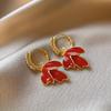 Vintage Red Color Maple Leaf Inlay Zirconl Metal Earrings For Women  Personalization Jewelry Gift