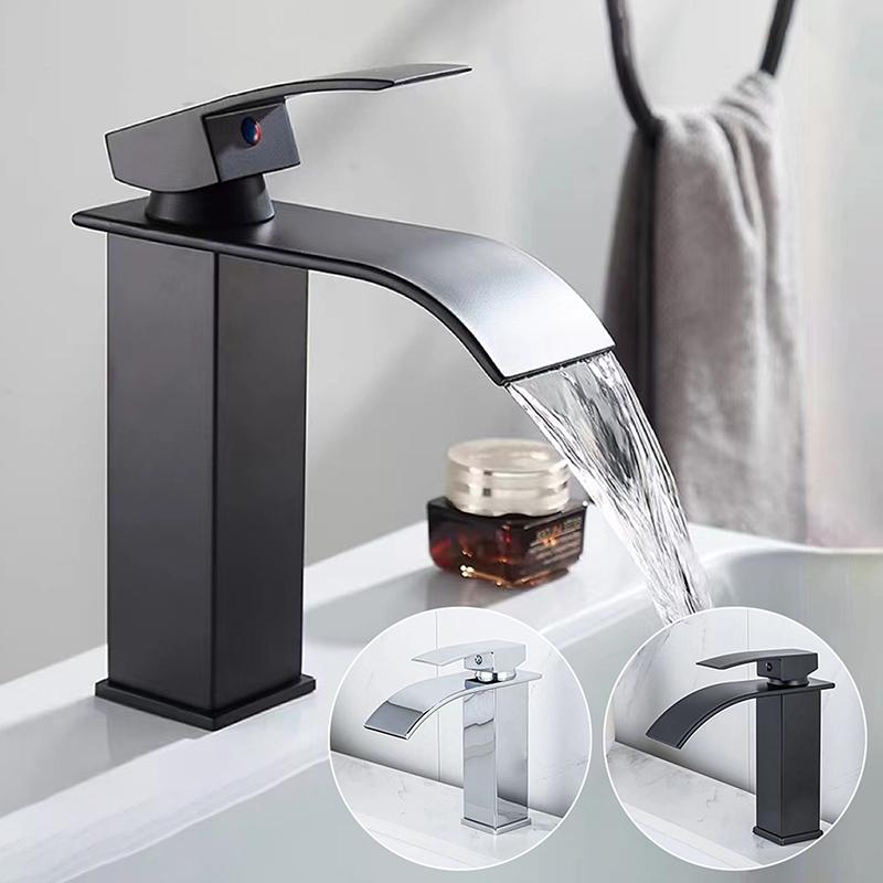 Flat Spout Bathroom Faucet for Sink, Hot and Cold Water Mixer Tap, Above Counter Basin Faucet for Bathroom Washroom