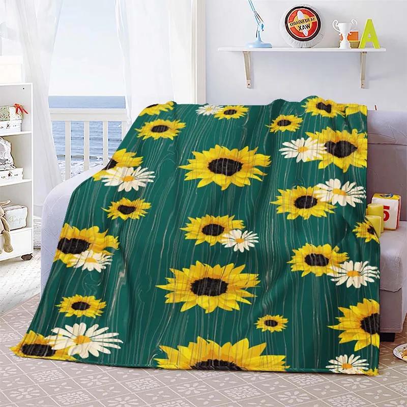 Sunflower Cute Floral Fleece Flannel Blanket Lightweight Comfortable Soft Warm Blanket for Bed Couch Sofa Blanket King Full Size