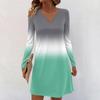 Women's Long-sleeved Casual Midi Dresses V-Neck Print  Casual Dress
