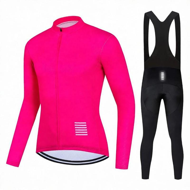 Long Sleeve Cycling Jersey Set Quick Dry Unisex Bib Pants Fleece Lined Outdoor Bike Team Wear
