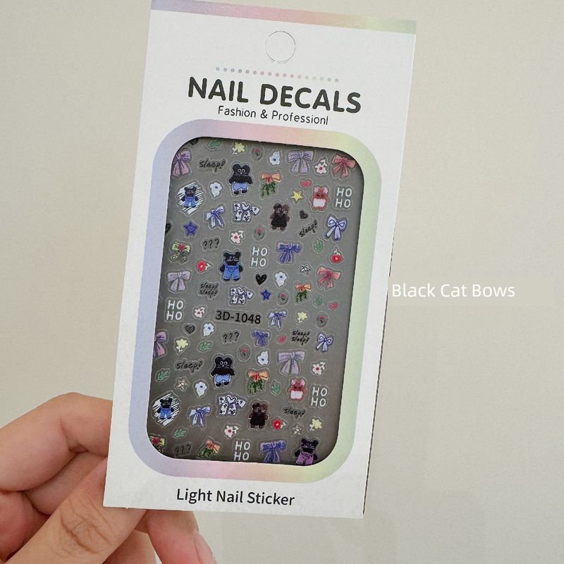 

Korean Style Cute Cartoon Sausage Puppy Hand-Painted Nail Stickers Black Cat Bows