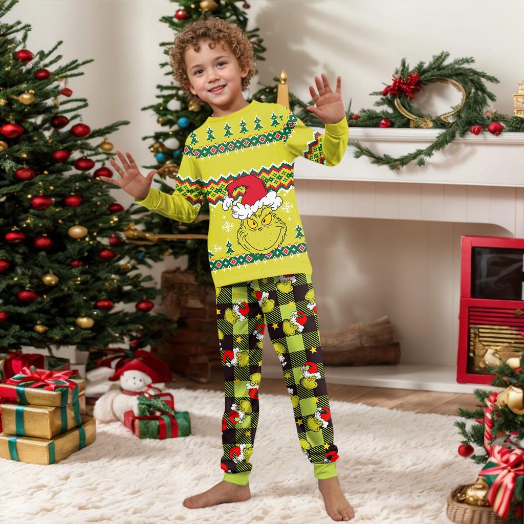 Print Cute Family Set Pajamas, Home Clothes, Family Set Long Sleeve Top Pants Set