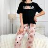 Women's Loungewear Pajamas Crew Neck Print Short-sleeved T-shirt Top and Trousers Set