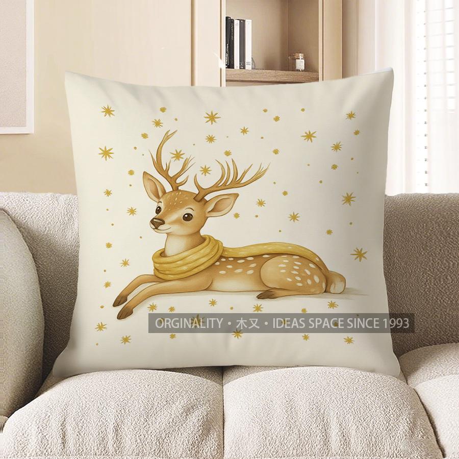 

Home Decor Deer & Christmas Tree Pattern Throw Pillow Pattern Cushion Cover Suitable for Sofa Bedroom Car Pillow Cover 40x40cm