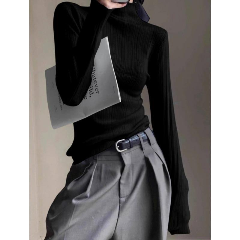 Temperament cold feeling semi-turtleneck Spice Girl long-sleeved bottom knitted sweater women's autumn new sweater slim and thin