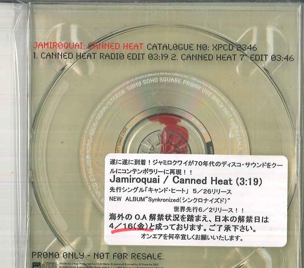 CD JAMIROQUAI - Canned Heat XPCD2346PROMO Sony Soho Squar 1999 UK Dance & Electronica Used