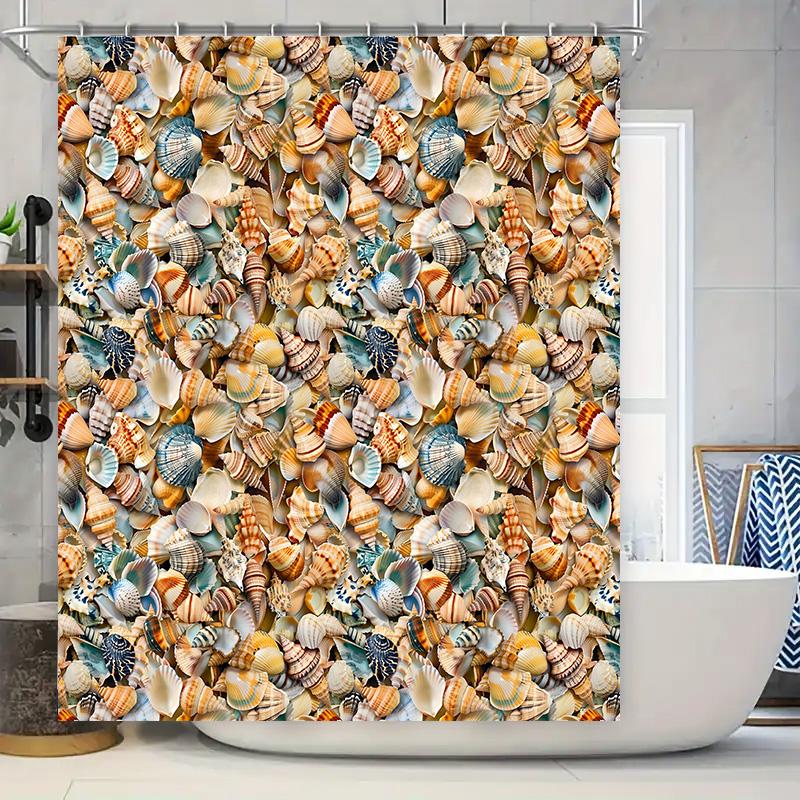 

Seashell Shower Curtain Waterproof Bathroom Decor Wall Hanging Home Decoration Beachy Blue And White Shell Pattern For Girls And 90x180cm