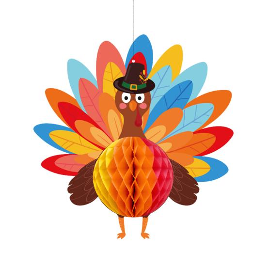 Thanksgiving Turkey Honeycomb Ornament Hanging Paper Turkey Honeycomb Decoration for Thanksgiving Party Favors Dining Table Decor