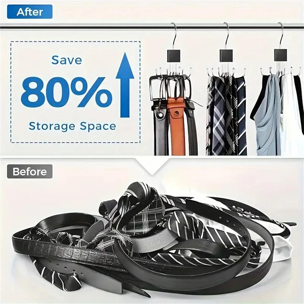 2PCS 360° Rotating Storage Hanger Hook Multi-Claw Bag Metal Belts Rack Wooden Organizer For Bras Ties Scarves Household Closet