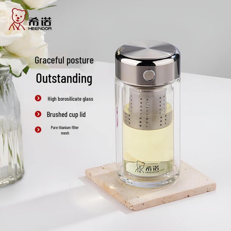 HEENOOR Double Wall Glass Tea Infuser Bottle