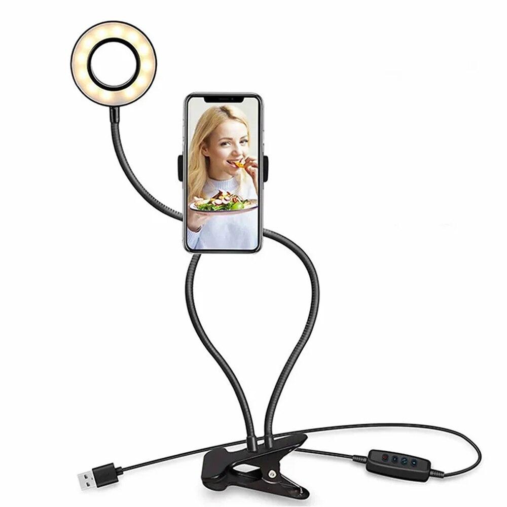 

Makeup Light Ring 2 in 1 with LED Selfie Ring Light With Long Arm Lazy Mobile Phone Holder For Video Bloggers Live Stream чорний