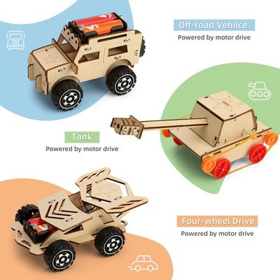 6 In 1 Wood Car Building Kits with Helicopter Tank STEM Kits DIY 3D Wooden Puzzles Craft Projects Science Set for Kids Boys