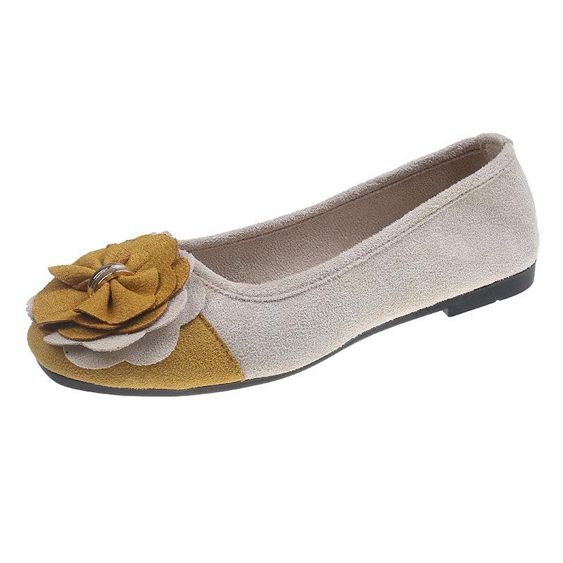 Women's Plus Size Bow Flower Color-block Square-toe Flat Shoes