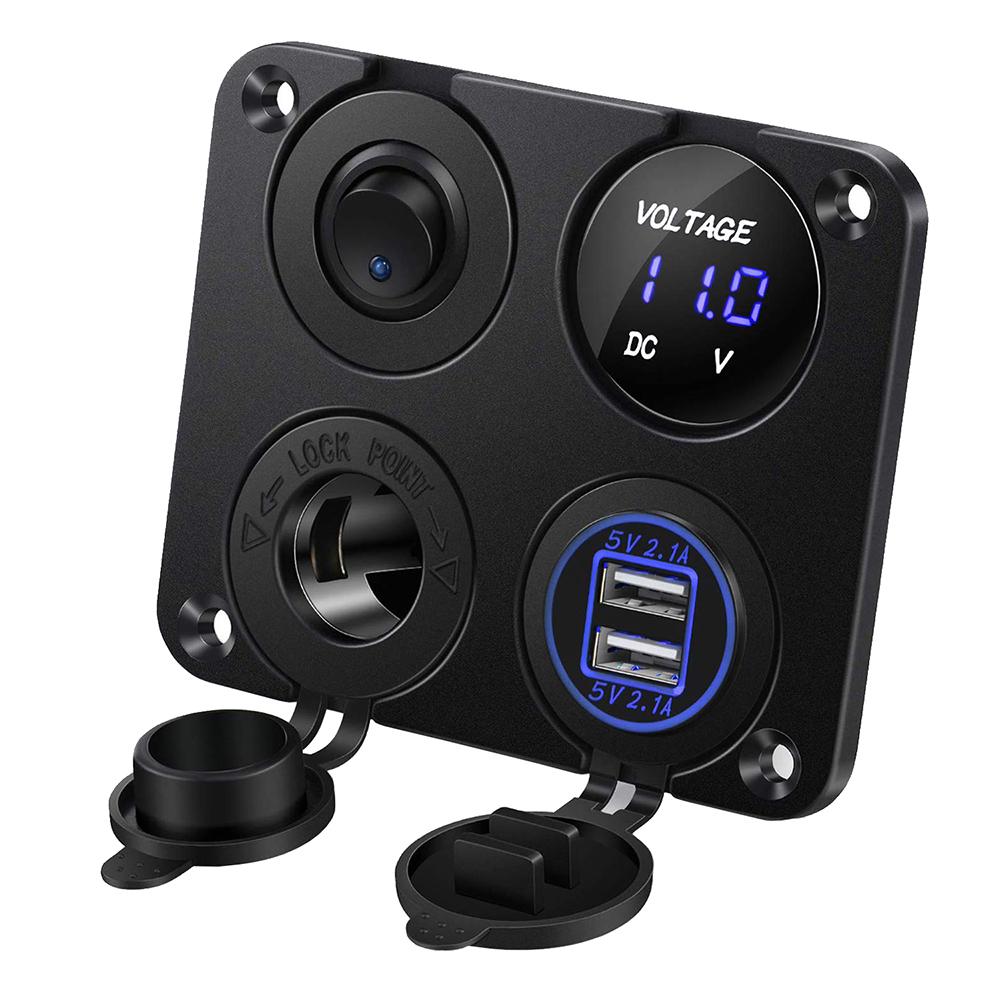 12V USB Panelová zásuvka 4 v 1 Duální USB nabíječka s kolébkovým spínačem Zapalovač cigaret do auta Digitální voltmetr pro auto Loď Nákladní automobil Obytný vůz