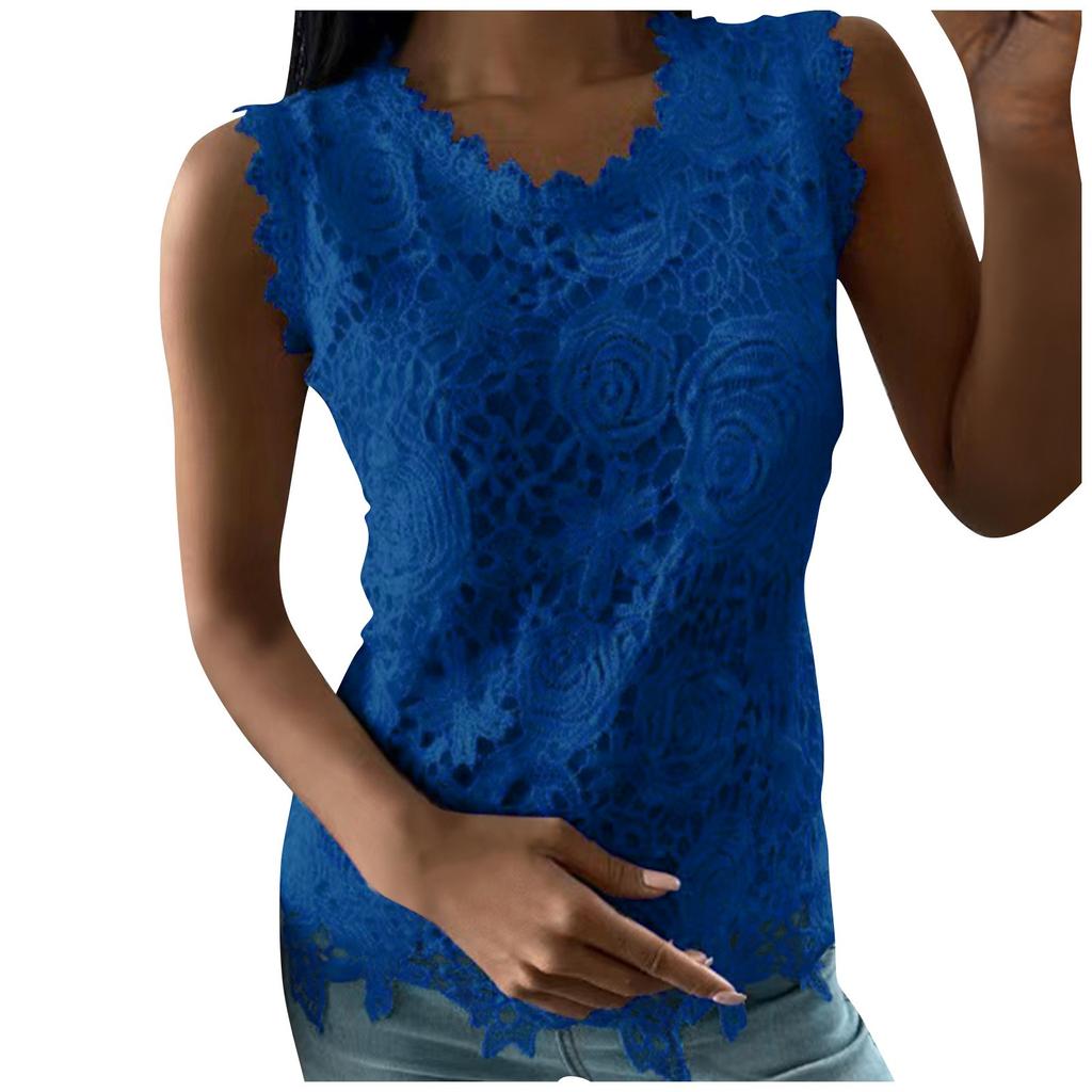 Women's Fashion Lace Patchwork Round Neck Vest