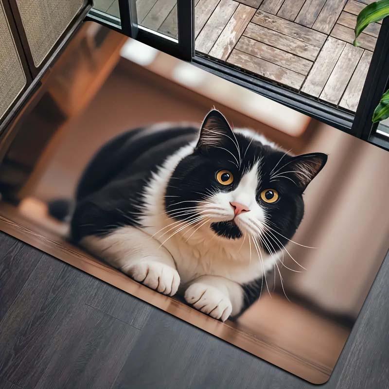 

1 шт. Кухонные коврики против усталости, Принт черного и белого кота, Водонепроницаемый, Нескользящий, Толстый амортизирующий кухонный коврик, Сверхпрочный комфортный коврик для стояния для кухни 40*60cm