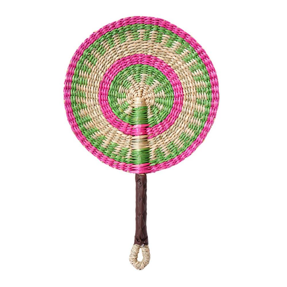 Vintage Seagrass Woven Fan Bohemian Summer Cooling Fan Decorative Handheld Fans Home Decoration